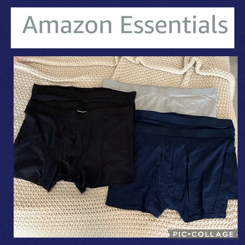 NEW AMAZON ESSENTIALS 5 PK COTTON JERSEY BOXER BRIEF BLACK NAVY GRAY